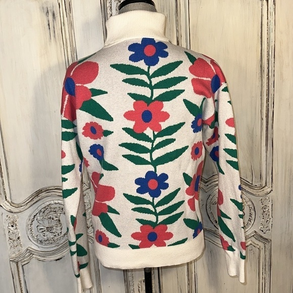 OntWelfth Double Knit Long Sleeve Turtleneck Daisy Flower Graphic Sweater Size M - Picture 9 of 13
